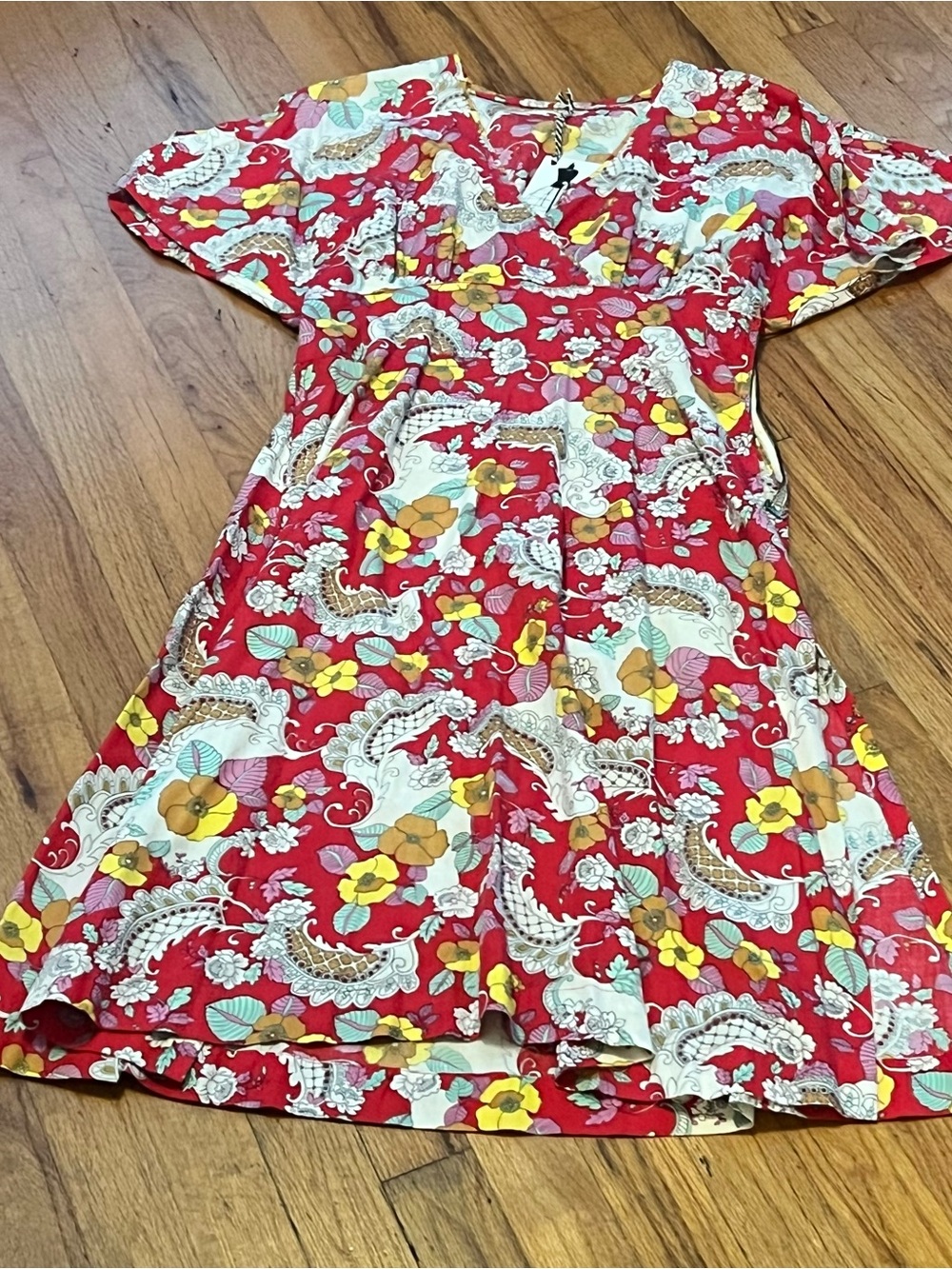 Vintage Red Floral Paisley Fit-and-Flare Dress